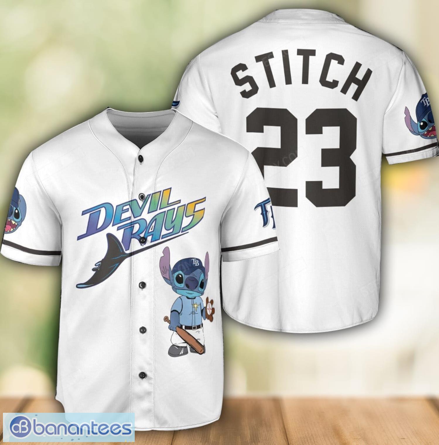 tampa bay rays lilo and stitch white baseball jersey shirt for stitch lover custom name number image Tampa Bay Rays Lilo and Stitch White Baseball Jersey Shirt For Stitch Lover Custom Name Number Product Photo 1