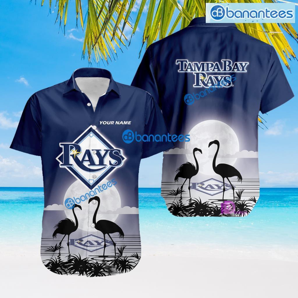 Tampa Bay Rays MLB Baseball Team With Flamingo Moon Pattern Button Down Hawaiian Shirt For Big Fans Custom Name Product Photo 1