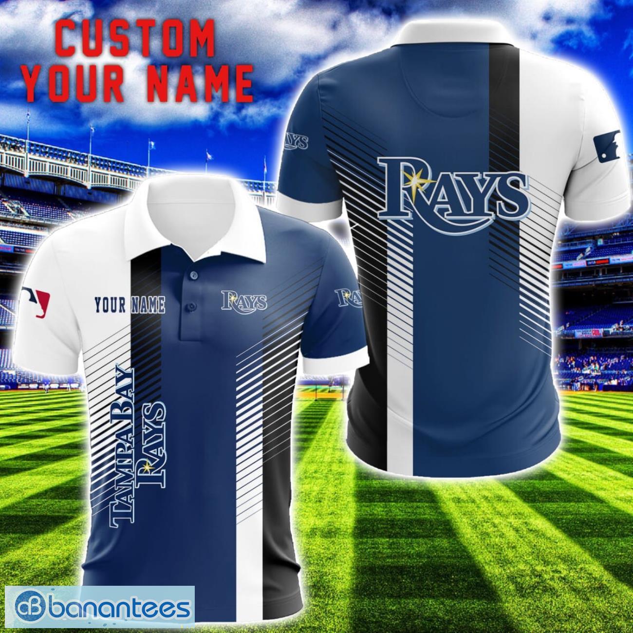 tampa bay rays team striped style 3d printed polo shirt for fans custom name image Tampa Bay Rays Team Striped Style 3D Printed Polo Shirt For Fans Custom Name Product Photo 1