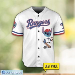 Texas Rangers Lilo and Stitch White Baseball Jersey Shirt For Stitch Lover Custom Name Number Product Photo 2