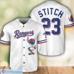 Texas Rangers Lilo and Stitch White Baseball Jersey Shirt For Stitch Lover Custom Name Number Product Photo 1