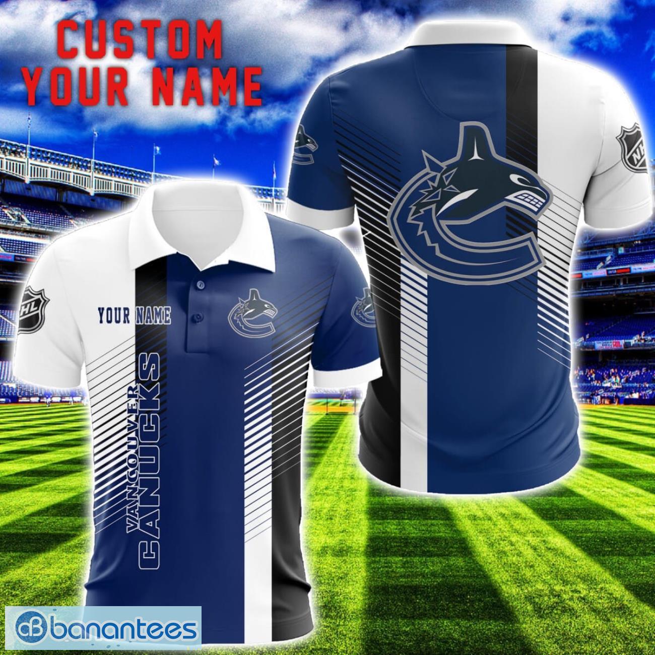 vancouver canucks team striped style 3d printed polo shirt for fans custom name image Vancouver Canucks Team Striped Style 3D Printed Polo Shirt For Fans Custom Name Product Photo 1