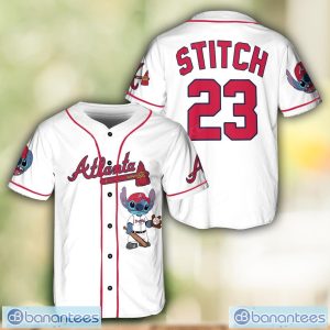 Atlanta Braves Lilo and Stitch White Baseball Jersey Shirt For Stitch Lover Custom Name Number Product Photo 1