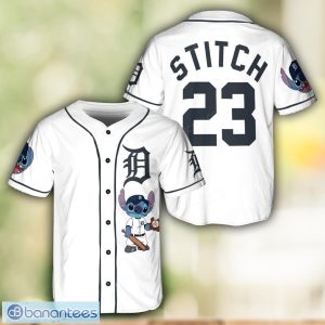 Detroit Tigers Lilo and Stitch White Baseball Jersey Shirt For Stitch Lover Custom Name Number Product Photo 1