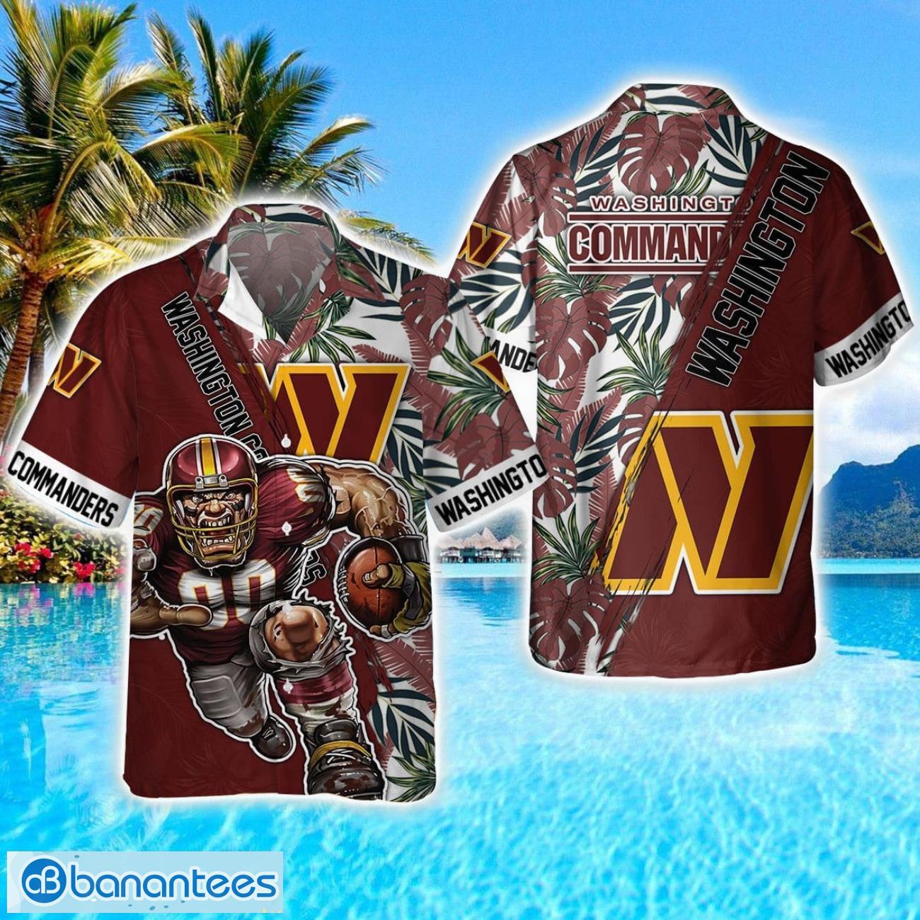 washington commanders mascot team 3d hawaiian shirt sport fans summer gift image Washington Commanders Mascot Team 3D Hawaiian Shirt Sport Fans Summer Gift Product Photo 1