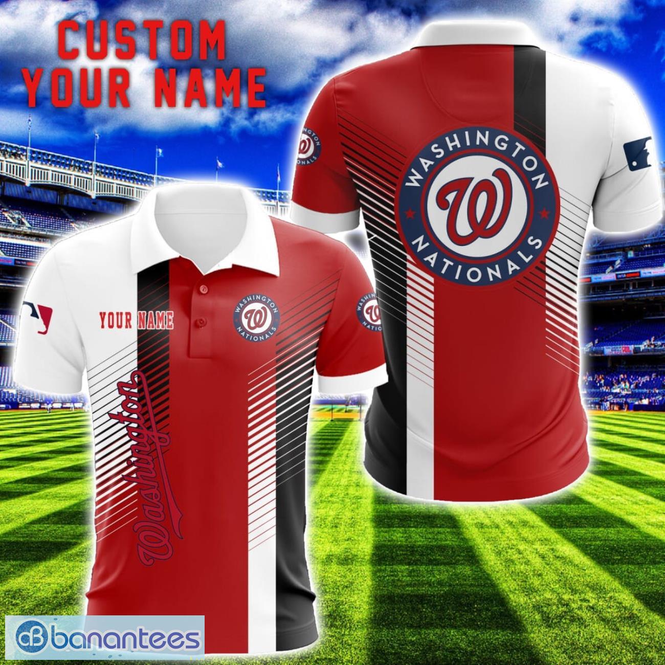 washington nationals team striped style 3d printed polo shirt for fans custom name image Washington Nationals Team Striped Style 3D Printed Polo Shirt For Fans Custom Name Product Photo 1