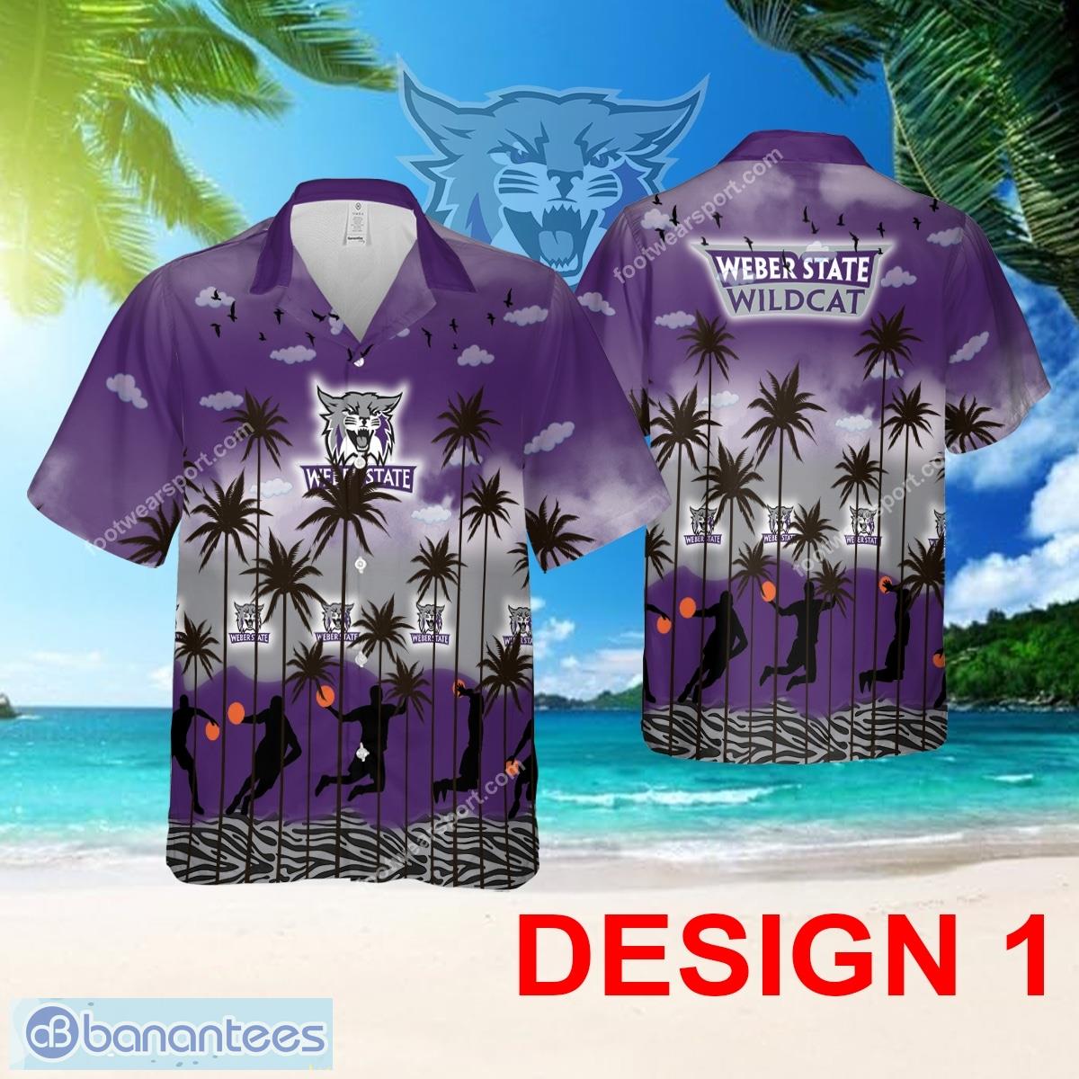 Weber State Wildcats Hawaiian Shirt Pattern Coconut Tree All Over Print For Men And Women - Design 1 NCAA2 Weber State Wildcats Hawaiian Shirt Tree Pattern