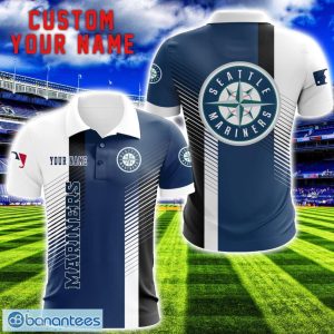 Seattle Mariners Team Striped Style 3D Printed Polo Shirt For Fans Custom Name Product Photo 1