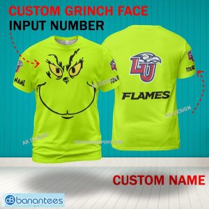 Grinch Face Liberty Flames 3D Hoodie, Zip Hoodie, Sweater Green AOP Custom Number And Name - Grinch Face NCAA Liberty Flames 3D Shirt