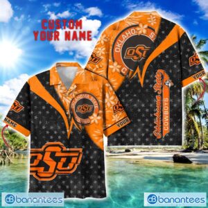 Oklahoma State Cowboys Hawaii Shirt Vintage coconut Pattern Tropical Hawaiian Football Beach Shirts Custom Name Product Photo 1