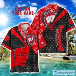 Wisconsin Badgers Hawaii Shirt Vintage coconut Pattern Tropical Hawaiian Football Beach Shirts Custom Name Product Photo 1