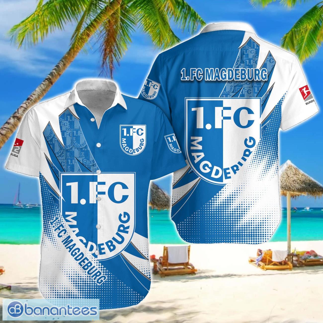 1 fc magdeburg team logo 3d hawaiian shirt for fans image 1. FC Magdeburg Team Logo 3D Hawaiian Shirt For Fans Product Photo 1