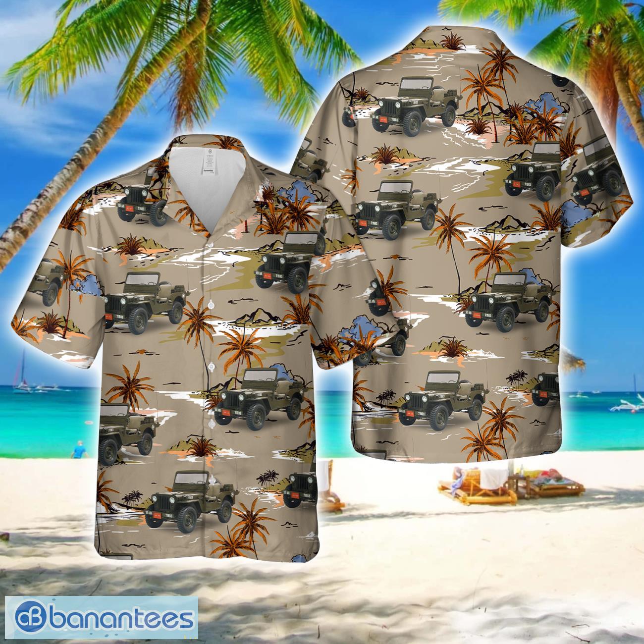 1952 willys jeep hawaiian shirt image 1952 Willys Jeep Hawaiian Shirt Product Photo 1