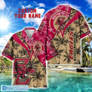 Boston College Eagles Hawaii Shirt Vintage coconut Pattern Tropical Hawaiian Football Beach Shirts Custom Name Product Photo 1