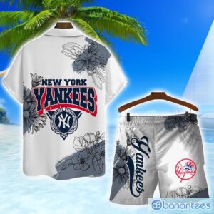 New York Yankees Team Logo Pattern White Background 3D Hawaiian Shirt And Shorts Product Photo 2