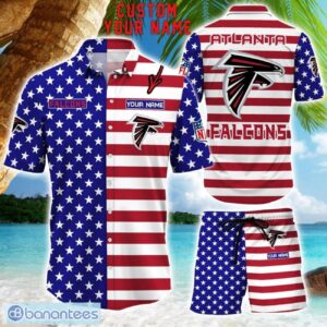 Atlanta Falcons Hawaiian Shirt And Shorts Custom Name NFL American Flag Holiday Gift Product Photo 1