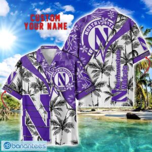 Northwestern Wildcats Hawaii Shirt Vintage coconut Pattern Tropical Hawaiian Football Beach Shirts Custom Name Product Photo 1