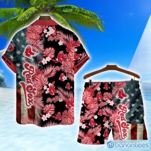 Boston Red Sox MLB US Flag Summer Tropical Hawaiian Shirt And Shorts Product Photo 2