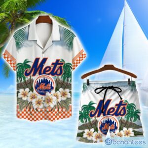 New York Mets Team Logo Flower Hawaiian Shirt And Shorts Beach Gift Product Photo 1