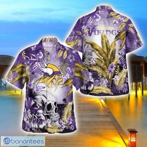 Minnesota Vikings Tropical Floral Skull 3D Hawaiian Shirt Beach Shirt Halloween Gift Product Photo 1