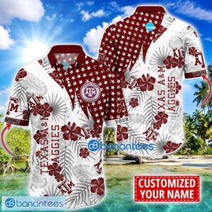Texas A&amp;M Aggies Star and Flower Pattern Tropical Hawaiian Shirt Summer Gift For Men Women Custom Name Product Photo 1