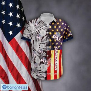Custom Name NCAA2 Gonzaga Bulldogs Hawaiian Shirt Flag USA Vintage Flower Gift Summer - NCAA2 Gonzaga Bulldogs 3D Hawaiian Shirt Flag USA Flower Style 1