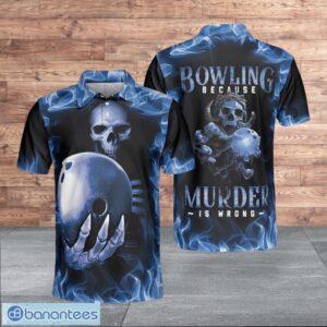Bowling Murder Blue Flame Pattern Bowling Scary Custom Skull Halloween For Men Polo Shirt Product Photo 1