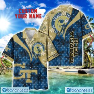 Georgia Tech Yellow Jackets Hawaii Shirt Vintage coconut Pattern Tropical Hawaiian Football Beach Shirts Custom Name Product Photo 1
