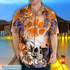 Clemson Tigers Tropical Floral Skull 3D Hawaiian Shirt Beach Shirt Halloween Gift Product Photo 4