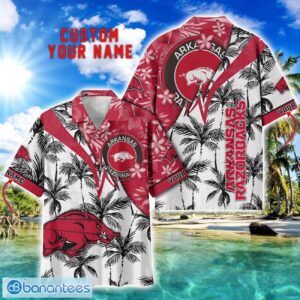 Arkansas Razorbacks Hawaii Shirt Vintage coconut Pattern Tropical Hawaiian Football Beach Shirts Custom Name Product Photo 1