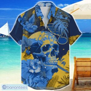 St Louis Blues Skull Flower Hawaiian Shirt NHL Halloween Gift For Sports Fans Product Photo 1