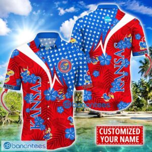 Kansas Jayhawks Star and Flower Pattern Tropical Hawaiian Shirt Summer Gift For Men Women Custom Name Product Photo 1