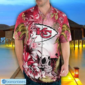 Kansas City Chiefs Tropical Floral Skull 3D Hawaiian Shirt Beach Shirt Halloween Gift Product Photo 4
