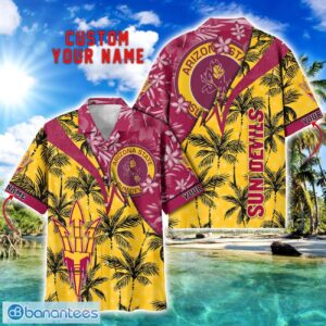 Arizona State Sun Devils Hawaii Shirt Vintage coconut Pattern Tropical Hawaiian Football Beach Shirts Custom Name Product Photo 1