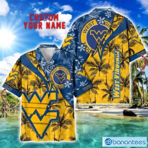 West Virginia Mountaineers Hawaii Shirt Vintage coconut Pattern Tropical Hawaiian Football Beach Shirts Custom Name Product Photo 1