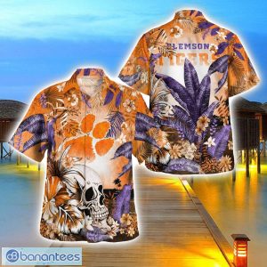 Clemson Tigers Tropical Floral Skull 3D Hawaiian Shirt Beach Shirt Halloween Gift Product Photo 1