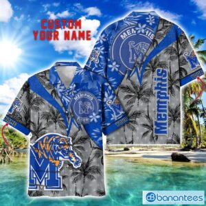 Memphis Tigers Hawaii Shirt Vintage coconut Pattern Tropical Hawaiian Football Beach Shirts Custom Name Product Photo 1