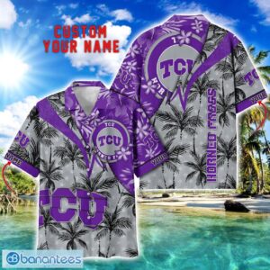 TCU Horned Frogs Hawaii Shirt Vintage coconut Pattern Tropical Hawaiian Football Beach Shirts Custom Name Product Photo 1