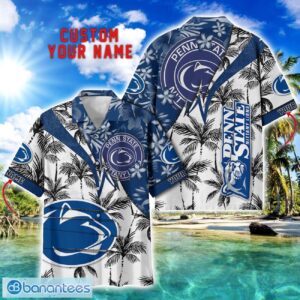 Penn State Nittany Lions Hawaii Shirt Vintage coconut Pattern Tropical Hawaiian Football Beach Shirts Custom Name Product Photo 1