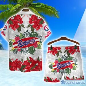 Texas Rangers MLB Summer Flower Pattern Tropical Hawaiian Shirt And Shorts Product Photo 2