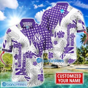 Northwestern Wildcats Star and Flower Pattern Tropical Hawaiian Shirt Summer Gift For Men Women Custom Name Product Photo 1