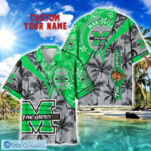 Marshall Thundering Herd Hawaii Shirt Vintage coconut Pattern Tropical Hawaiian Football Beach Shirts Custom Name Product Photo 1