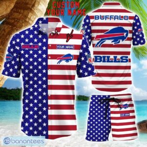 Buffalo Bills Hawaiian Shirt And Shorts Custom Name NFL American Flag Holiday Gift Product Photo 1