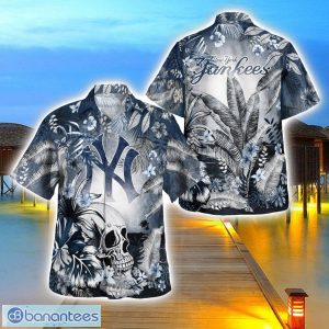 New York Yankees Tropical Floral Skull 3D Hawaiian Shirt Beach Shirt Halloween Gift Product Photo 1