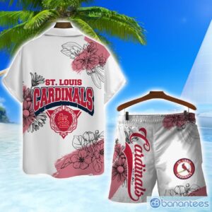 St. Louis Cardinals Team Logo Pattern White Background 3D Hawaiian Shirt And Shorts Product Photo 2