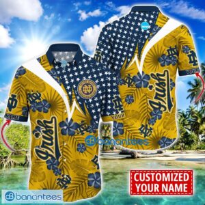 Notre Dame Fighting Irish Star and Flower Pattern Tropical Hawaiian Shirt Summer Gift For Men Women Custom Name Product Photo 1