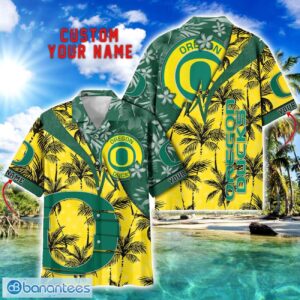 Oregon Ducks Hawaii Shirt Vintage coconut Pattern Tropical Hawaiian Football Beach Shirts Custom Name Product Photo 1