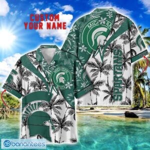 Michigan State Spartans Hawaii Shirt Vintage coconut Pattern Tropical Hawaiian Football Beach Shirts Custom Name Product Photo 1