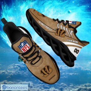 NFL Cincinnati Bengals Logo Design Background Brown Gift Shoes For Fans Custom Name And Number Max Shoes Product Photo 1