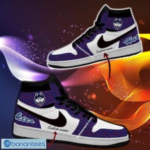 Personalized NCAA Connecticut Huskies Air Jordan 1 Hightop Shoes Glass All Over Print - Personalized NCAA Connecticut Huskies Air Jordan 1 Sneakers Glass Hightop Shoes Photo 1